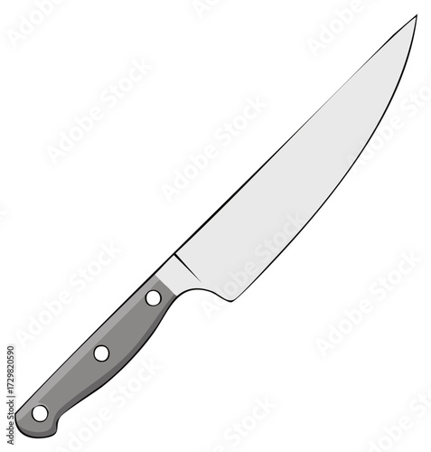 Sharp kitchen knife with a grey handle and silver blade for food preparation