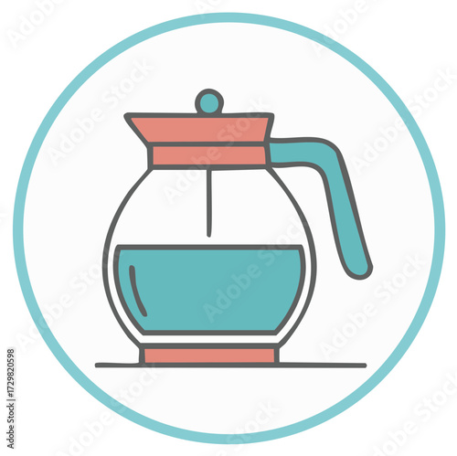 Flat Design Coffee Pot Icon with Turquoise Liquid and Coral Accents for Beverages