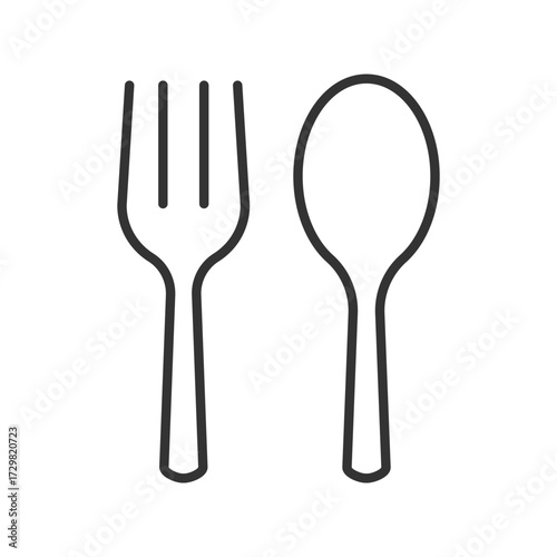 Outline fork spoon icon isolated flat style design.