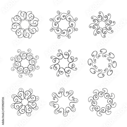 Aesthetic abstract circle floral line art decoration isolated flat design.