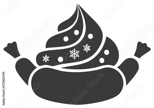 Festive hot dog icon with decorative whipped cream snowflakes and Christmas tree shape