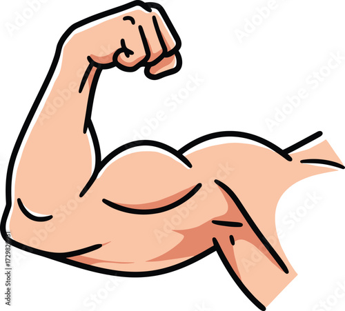 Strong muscular arm flexing bicep vector illustration, fitness strength symbol, bodybuilding graphic, power training concept, health sport design, isolated cartoon style clipart