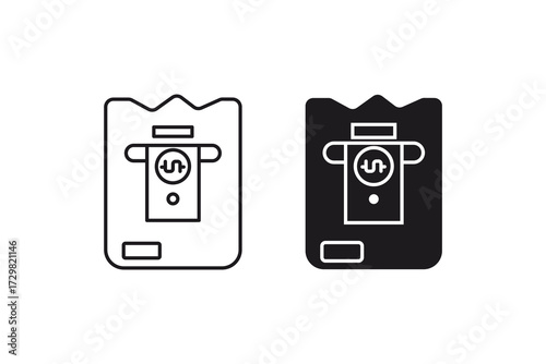 Expense icon with two atm receipt icons, one outlined and one solid black, depicting finance expenses. Ideal for financial presentations.