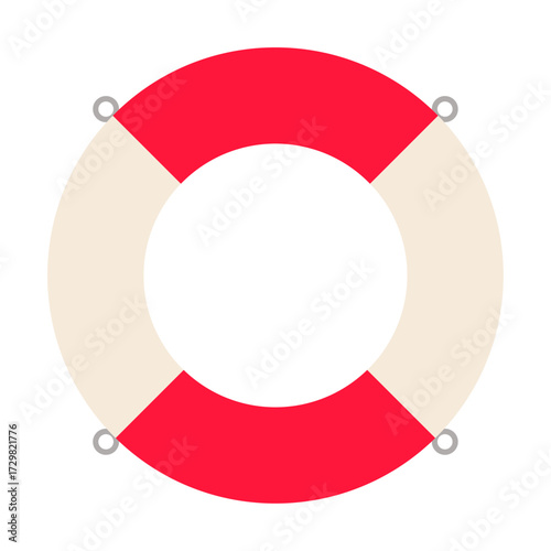 Red and white lifebuoy on a white background, rescue equipment symbol