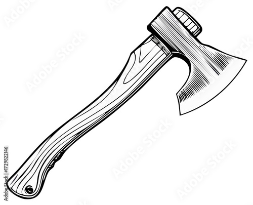 Axe Illustration with Wooden Handle and Sharp Blade Ready for Chopping Action