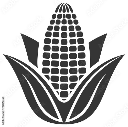 Monochrome Graphic Icon of Corn on the Cob with Husks for Healthy Eating