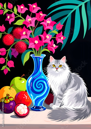 cat and flowers