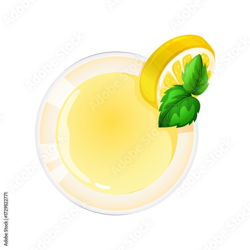 Refreshing Lemonade Drink with Mint and Lemon Slice, Top View