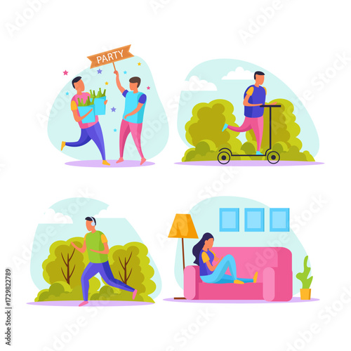 Diverse People Enjoying Outdoor and Indoor Recreational Activities and Celebrations
