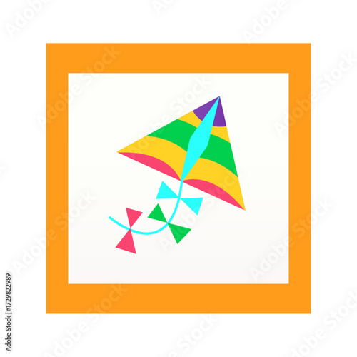 Colorful Kite Flying High in the Sky with a Long Tail, Isolated on White