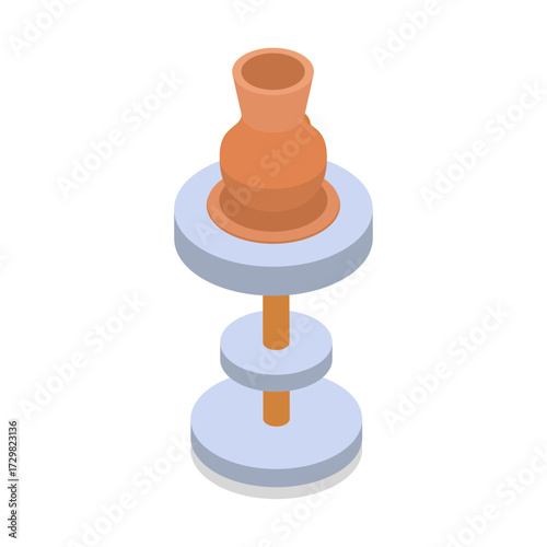 Pottery wheel with clay pot illustration, handcraft and artistic creation on a white background