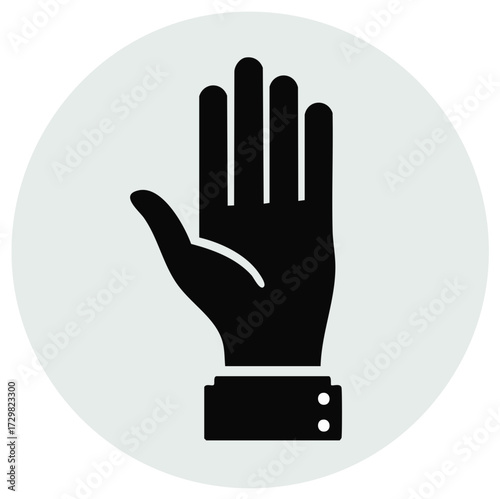 Black hand showing stop gesture inside a light grey circle