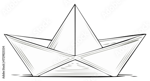 Hand-drawn paper boat for children, origami nautical vessel illustration, vector clip art