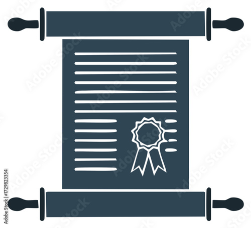 Scroll with Seal, Certificate Icon, Vintage Document, Graduation Diploma Symbol, Law, Legal, Education, Agreement