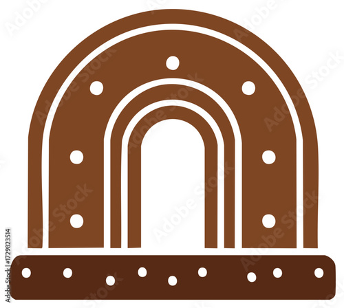Stylized brown horseshoe archway illustration, simple graphic architectural design