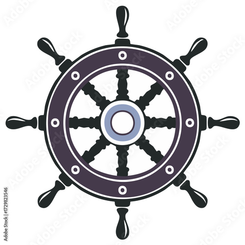 Illustration of a ship's wheel, maritime navigation concept, vector design element