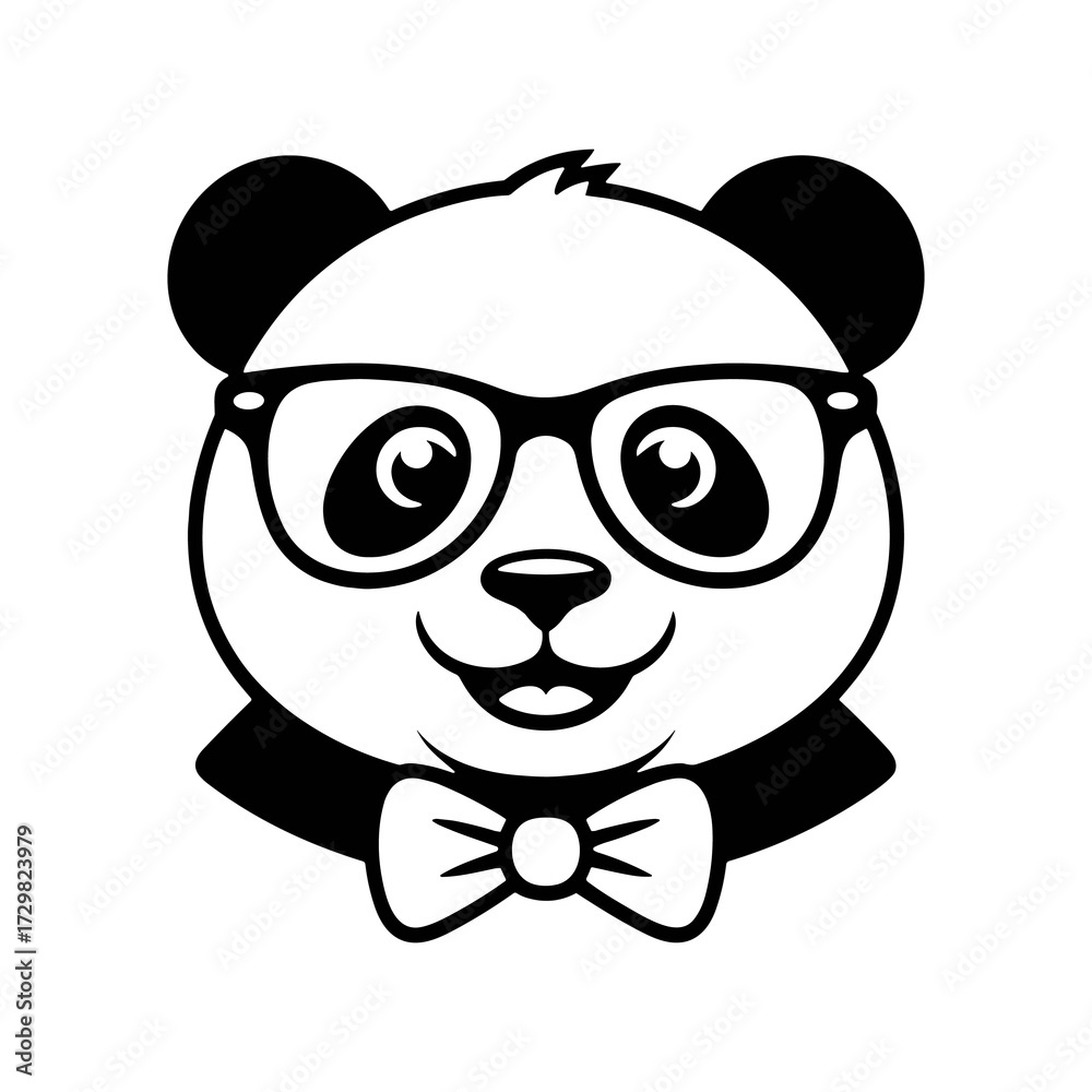 Obraz premium Cartoon Panda with Glasses and Bowtie Silhouette on Transparent BG