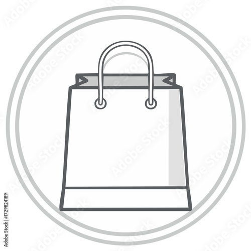 Shopping bag symbol inside a circle. Retail sales and commerce graphic illustration.