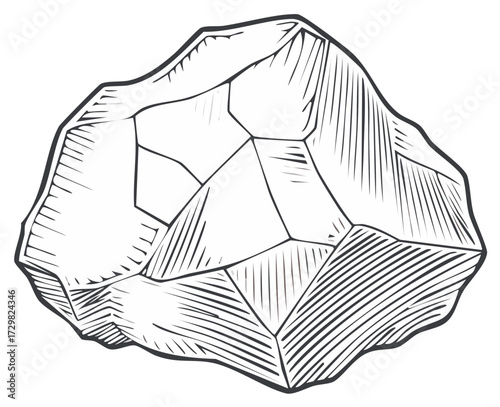 Hand drawn illustration of a primitive stone tool from the prehistoric Stone Age