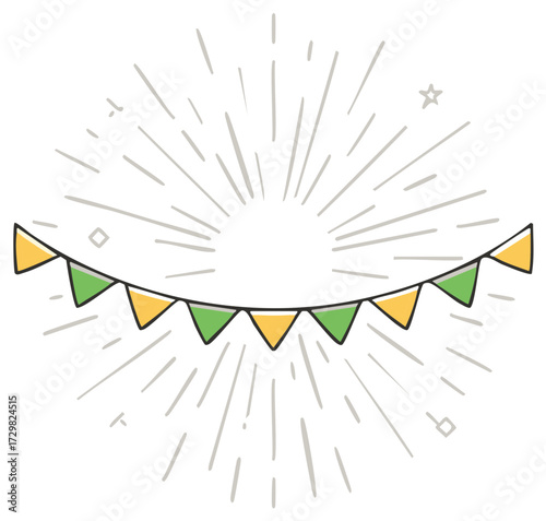 Hand drawn bunting with starburst graphic design element
