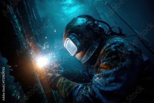 Deep Sea Welder - An Intense Luminous Arc Pierces the Dark Blue Abyss.