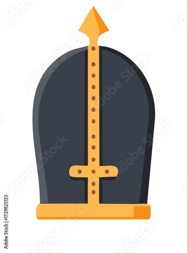 Isolated Christian Bishop Mitre Headdress with Golden Cross Vector Illustration