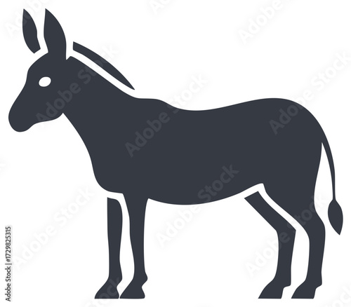 Farm animal donkey mule standing side profile simple graphic vector illustration