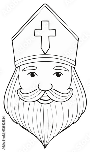 Saint Nicholas Illustration with Mitre and Cross for Coloring Book Pages and Holiday Projects