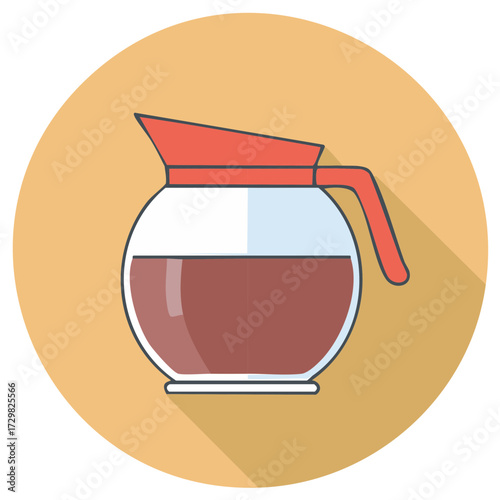 Flat design coffee pot full of hot beverage icon with long shadow