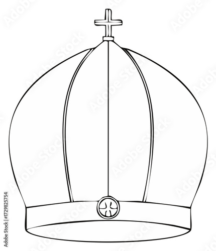 Line Art Illustration of a Bishop's Mitre with Cross