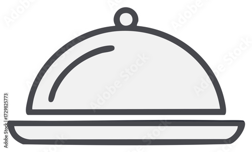 Restaurant food cloche icon on serving plate simple line art