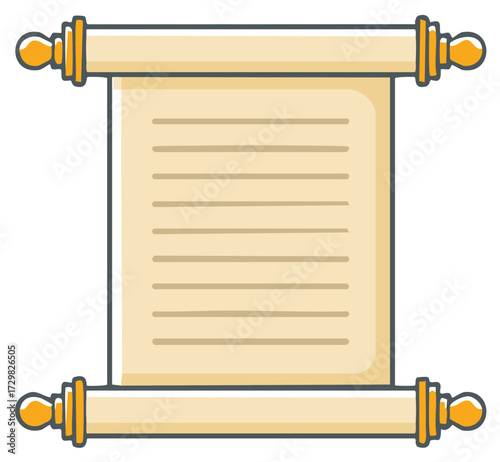 Cartoon illustration of an open scroll with lines, antique parchment