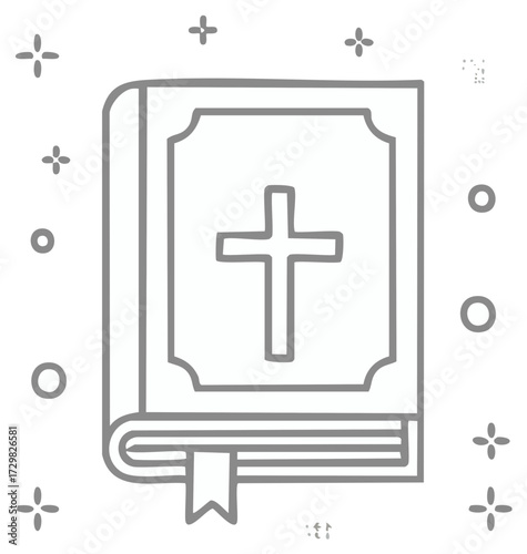 Religious Book, Icon of a Christian Bible with Cross, Sacred Reading, Christianity Symbols