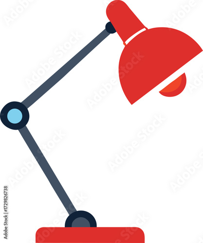 Illustration of a desktop lamp with an adjustable arm featuring a modern design and rendered in a vector format with CMYK and grayscale elements
