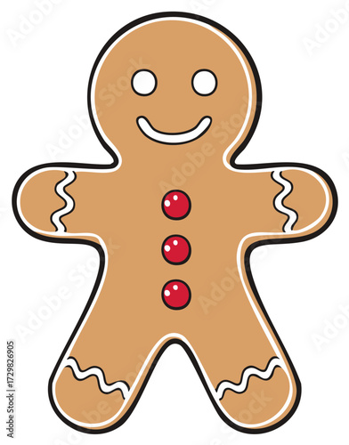 Gingerbread Man Cartoon with Festive Red Buttons for Christmas