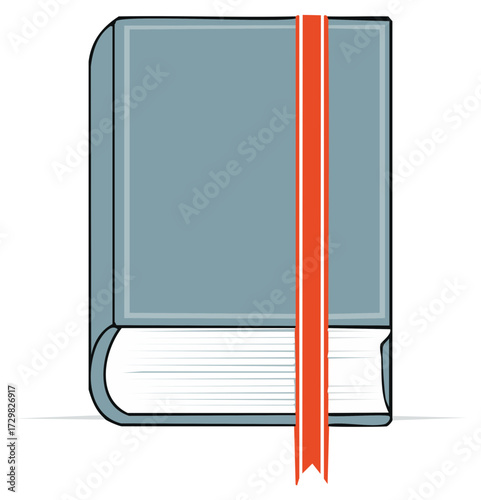 Closed blue book with orange ribbon bookmark illustration, school education, textbooks and notebooks concept
