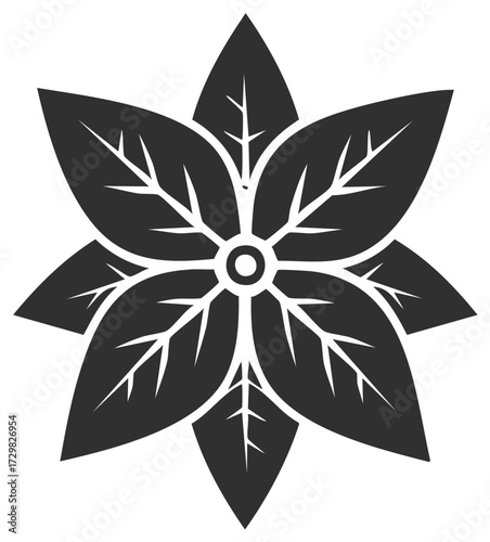 Wallpaper Mural Stylized poinsettia flower icon with six petals and leaves in a flat monochrome design Torontodigital.ca