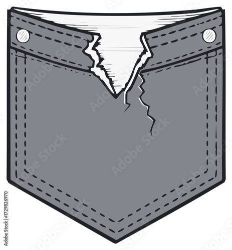 Ripped empty pocket illustration showing financial troubles or worn garment