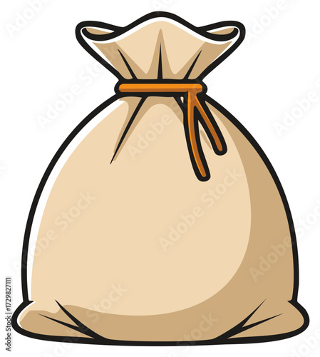 Illustration of a Tied Cloth Sack with Drawstring Closure