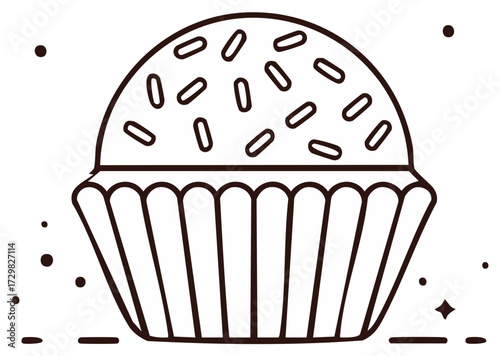 Brazilian Brigadeiro chocolate candy with sprinkles outline for coloring page illustration