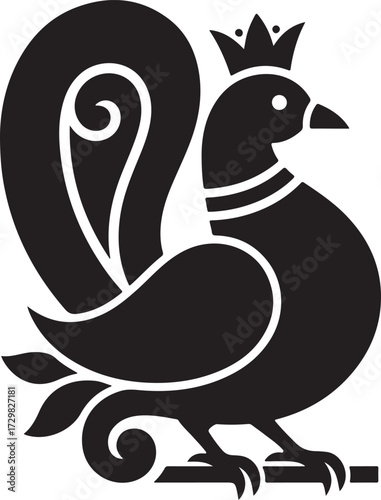 Royal Bird with Crown Icon & Heraldic King Rooster Logo Vector