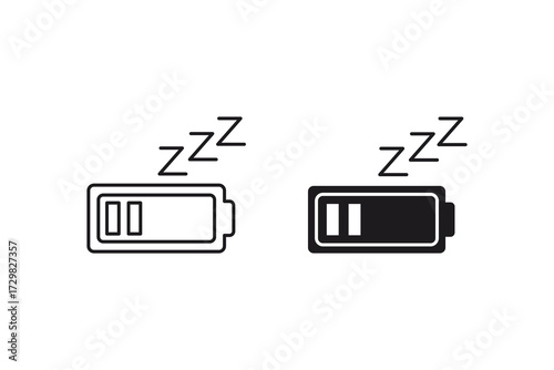 Fatigue icon with two sleepy battery icons for energy loss. Suitable for illustrating tiredness and low energy levels in designs.