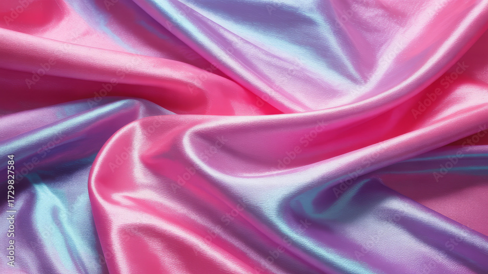 Obraz premium Close up of pink and purple satin fabric with soft folds and shimmering texture for fashion design