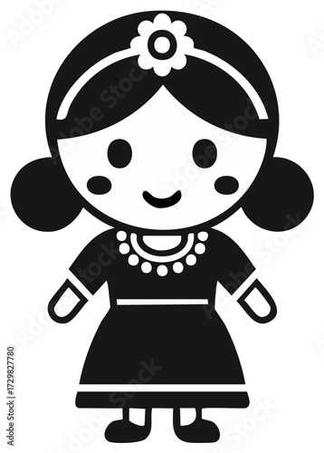 Stylized Illustration of a Little Girl in a Dress and Headband