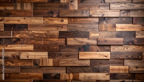 Rustic wooden wall paneling with rich brown tones and varied wood grain patterns