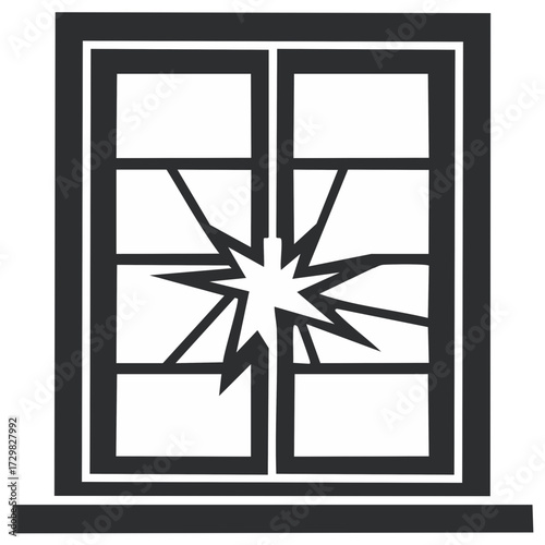 Shattered Window Glass Icon Illustrating Broken Pane Damage and Vandalism