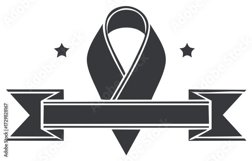 Awareness ribbon icon with blank banner and stars for support and remembrance