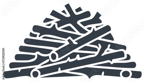 Stylized stacked firewood illustration design concept featuring dark sticks ready for kindling wood