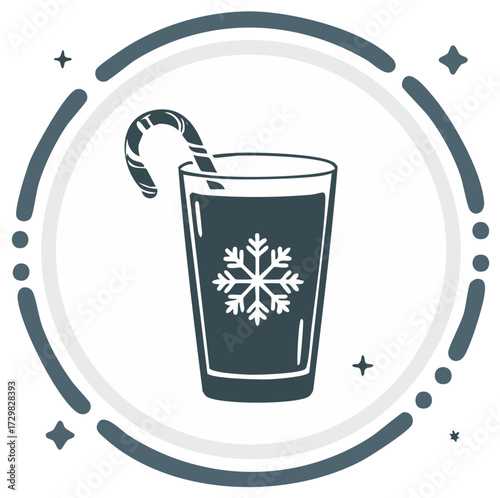 Holiday beverage with candy cane and snowflake in decorative winter frame graphic