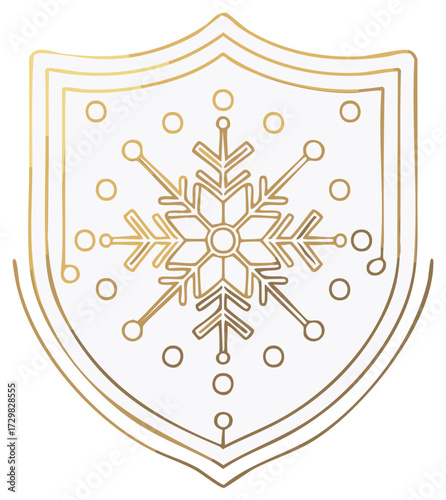 Golden snowflake emblem with circular patterns on a shield